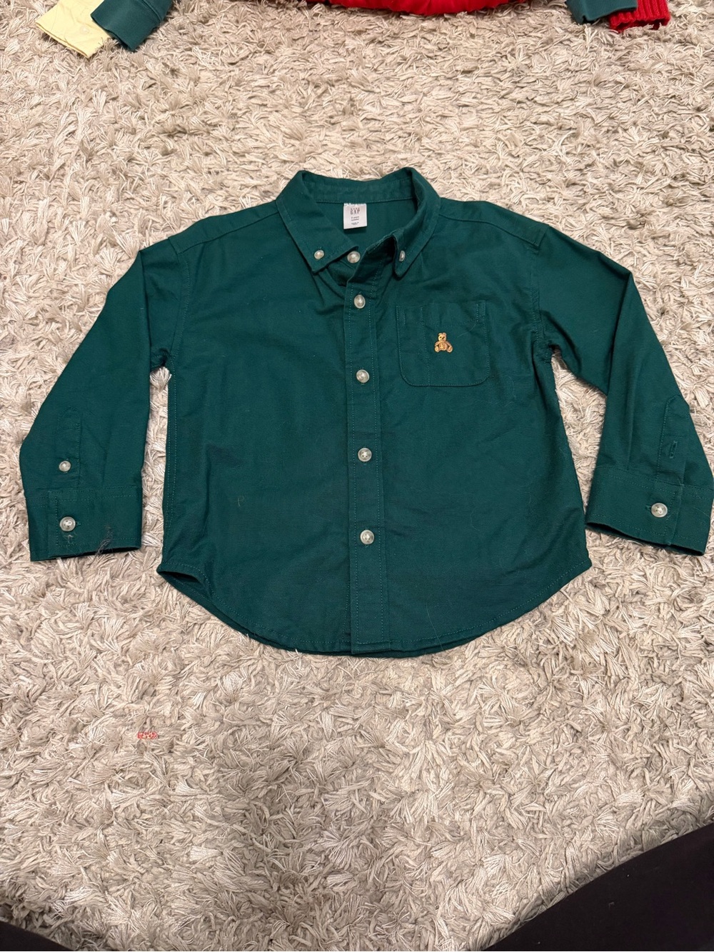 GAP Dark Green Button-Down Shirt with Embroidered Bear